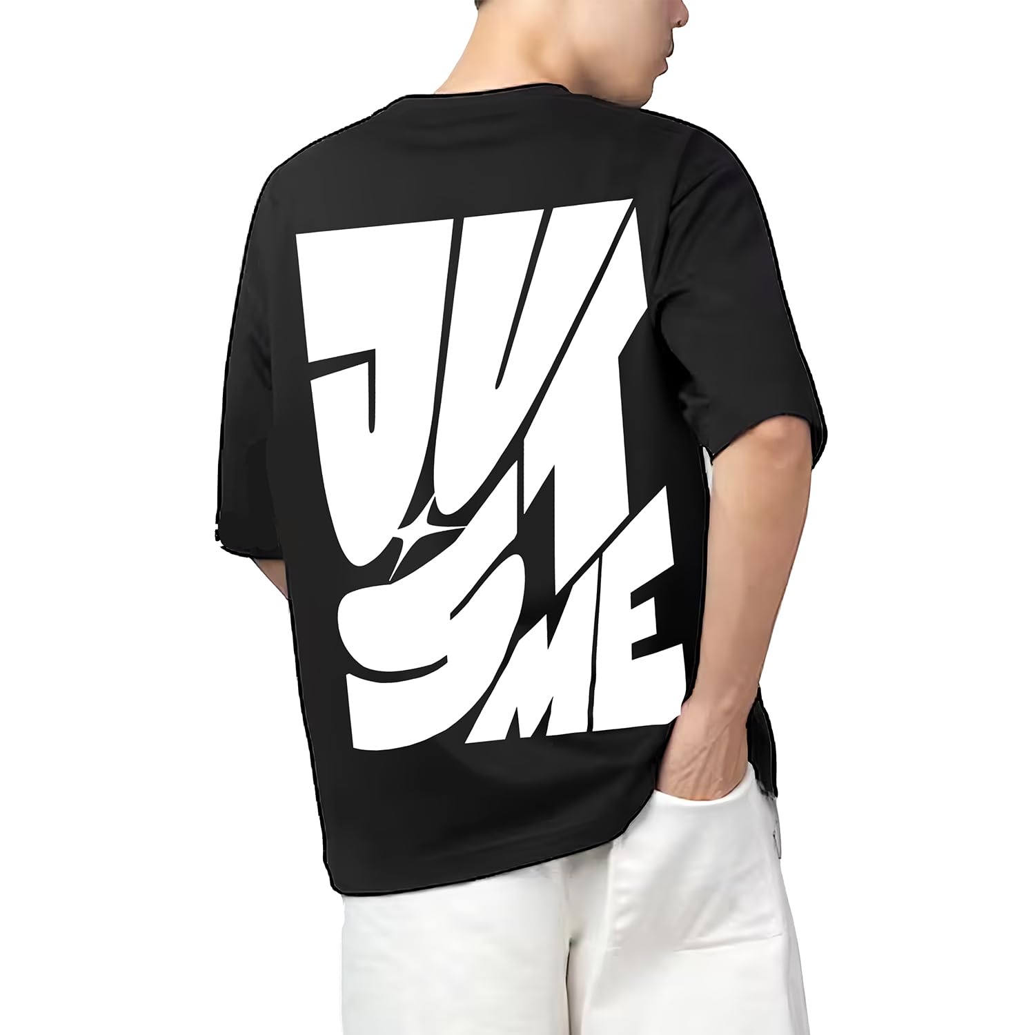 aroa Tshirt Just Me Model : 057 Men Cotton Printed Oversized/dropshoulder/Round Neck Black Tshirt for Men Women Unisex-picture-63