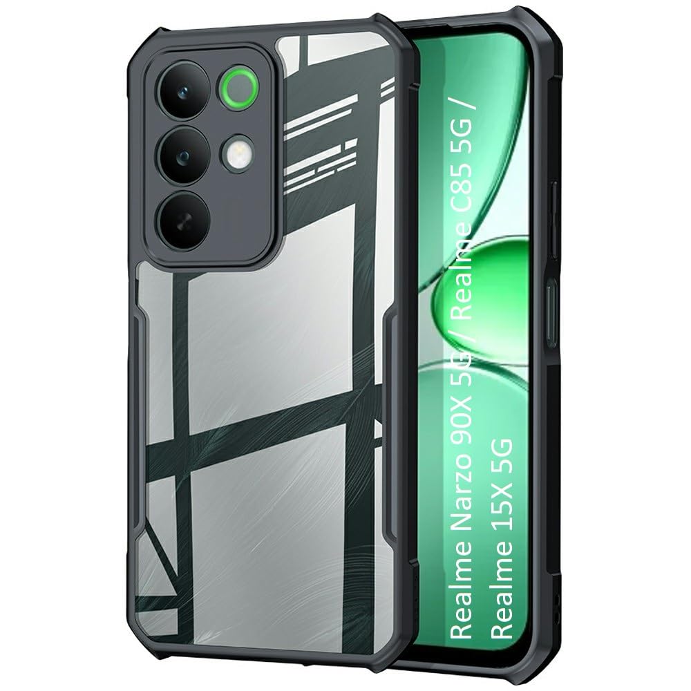 NSTAR Shock Proof Clear Protective Back Case for Realme Narzo 90X 5G / Realme C85 5G / Realme 15X 5G | Acrylic Crystal Clear 360 Degree Protection- (PC & TPU, Black Bumper)