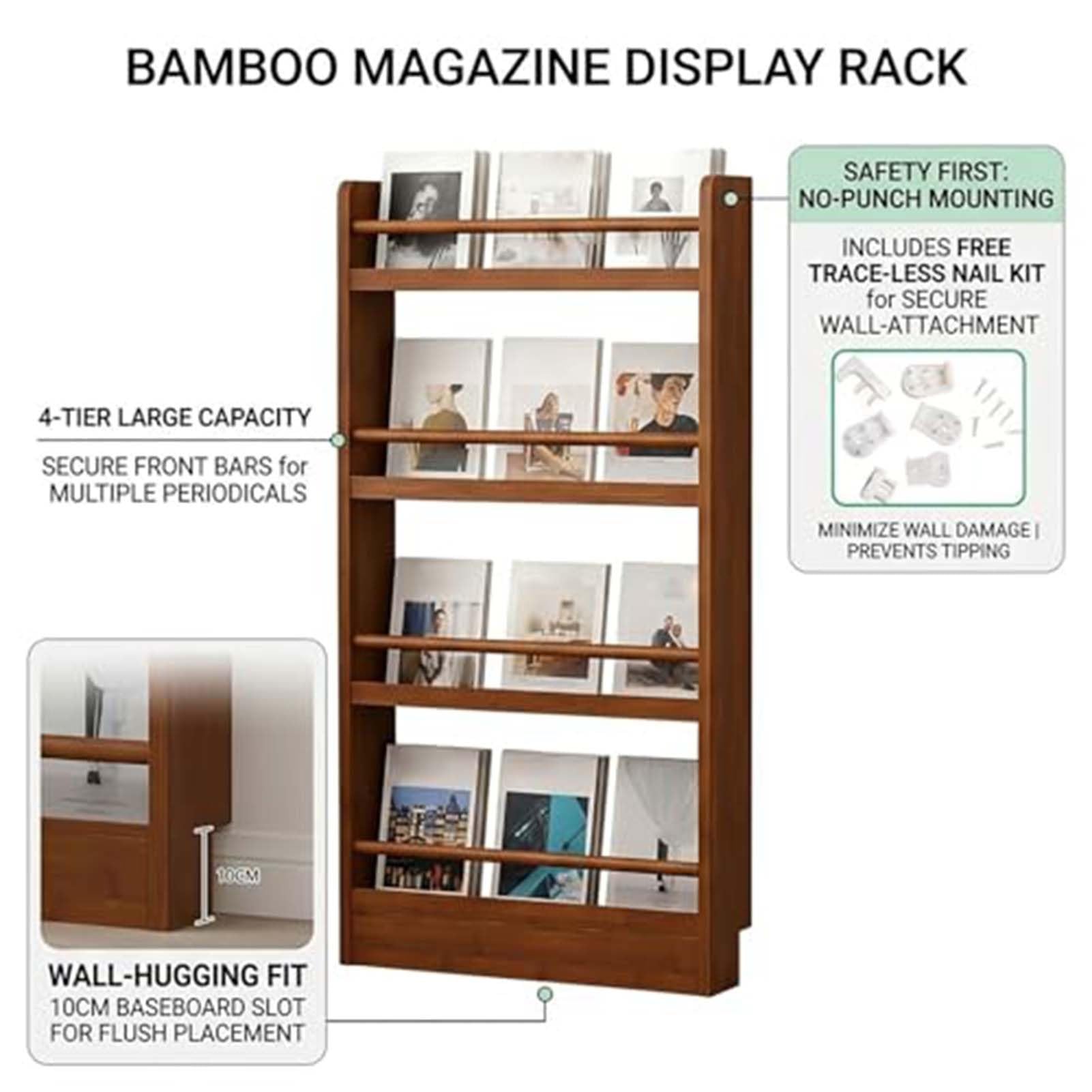 Portariviste Da Terra, Espositore Per Brochure In Legno Massello, Design Verticale Salvaspazio, Porta Riviste Per Soggiorno, Ufficio, Mostre(19.6x3.9x68.5in)