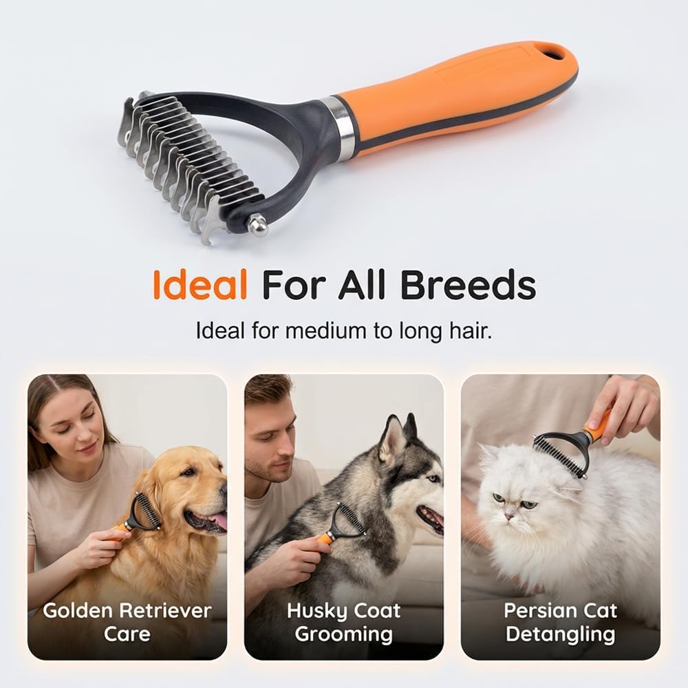 Hundebürste Unterwolle 2026 Neu, Unterfellbürste Katze mit Doppelseitigen Edelstahlzähnen, Entfilzungsstriegel für Hunde & Katzen, Fellbürste Unterwolle Gegen Verknotungen und Lose Haare (Grün)