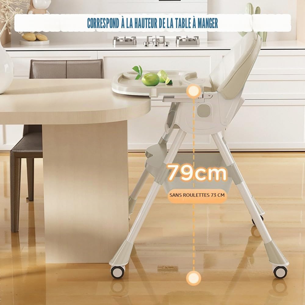Chaise Haute Evolutive 6 en 1,Transat, Balancelle et Rocker Multifonction pour Bébé (0m+ 15kg) / Reclinable, Pliable et Réglable,Harnais 5 Points,Siège de table enfant