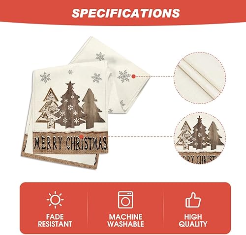 Miniatura 5 de Artoid Mode Copos de nieve de madera, árboles de Navidad, camino de mesa de Feliz Navidad, decoración de mesa de comedor para decoración de fiesta
