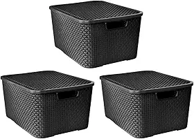 Kit 3 Caixas Organizadora Rattan Com Tampa 20 Litros Preto Arqplast