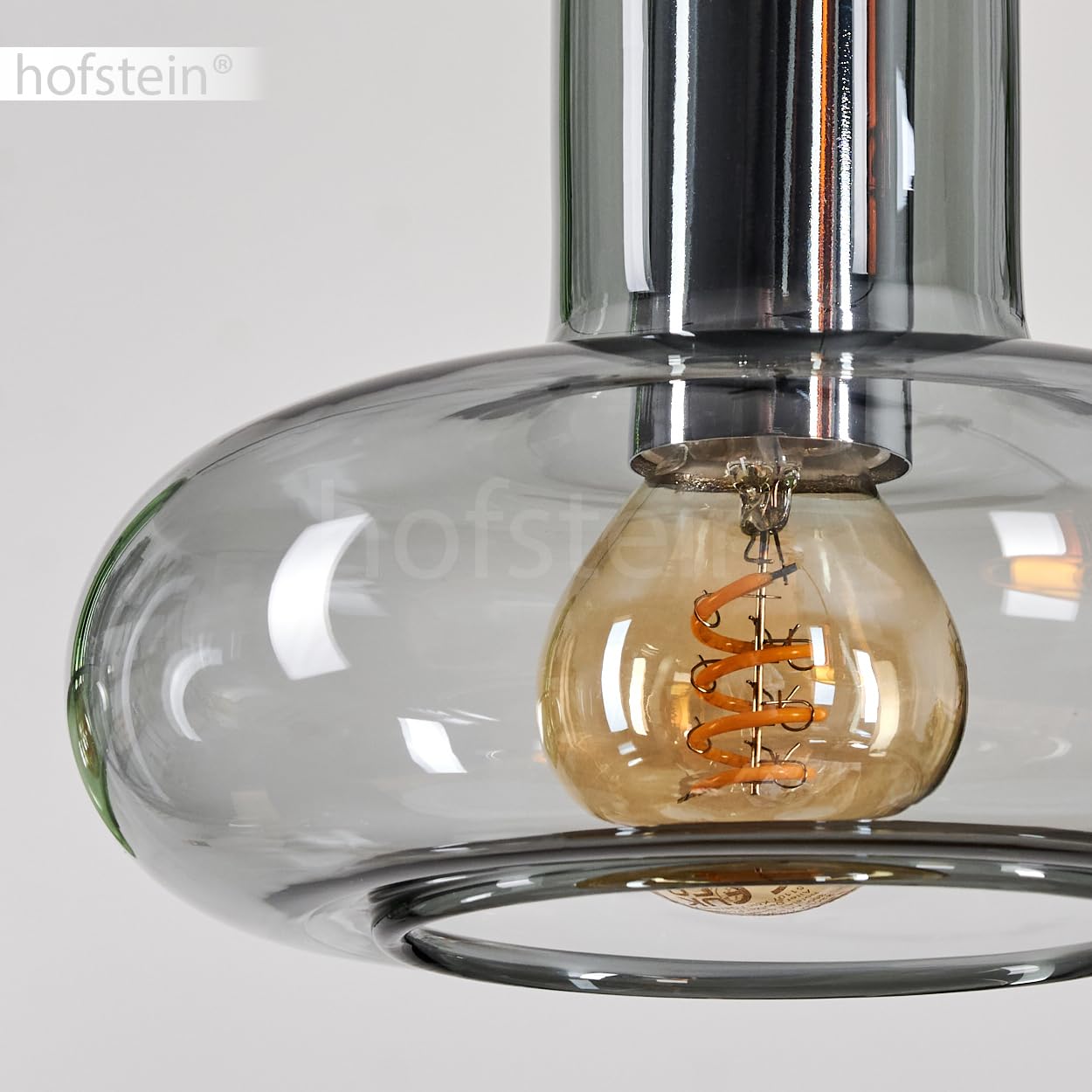 HOFSTEIN Pendelleuchte Salavisa, moderne Pendellampe aus Metall/Glas in Schwarz/Bernstein/Rauch/Grün, Hängeleuchte im Retro-Design, Schirme aus Glas Ø 15 cm, Höhe max. 173 cm, 3x E14, Esszimmer, Küche