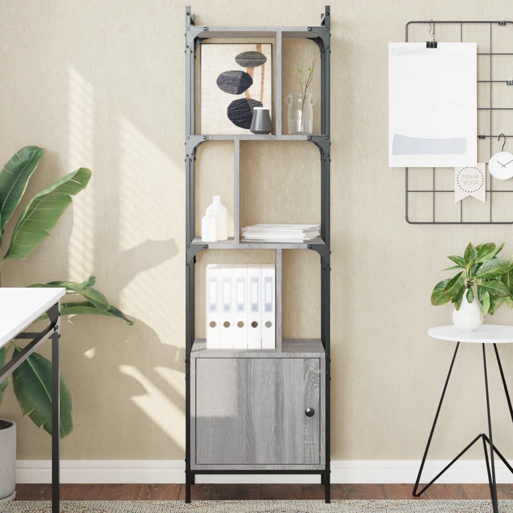 INLIFE Librería con puerta gris Sonoma 44,5 x 30 x 154,5 cm, material de madera, 18,7 kg, 833356