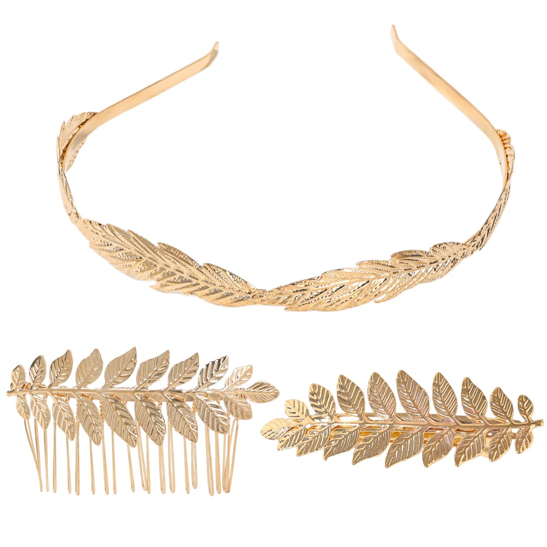 NTRUXZP 3 Piezas Laterales De Metal Vintage Corona de hojas romanas, tiara de oro con banda de hojas, diadema para novia, para chicas, tocado de hoja de laurel, tocado bohemio