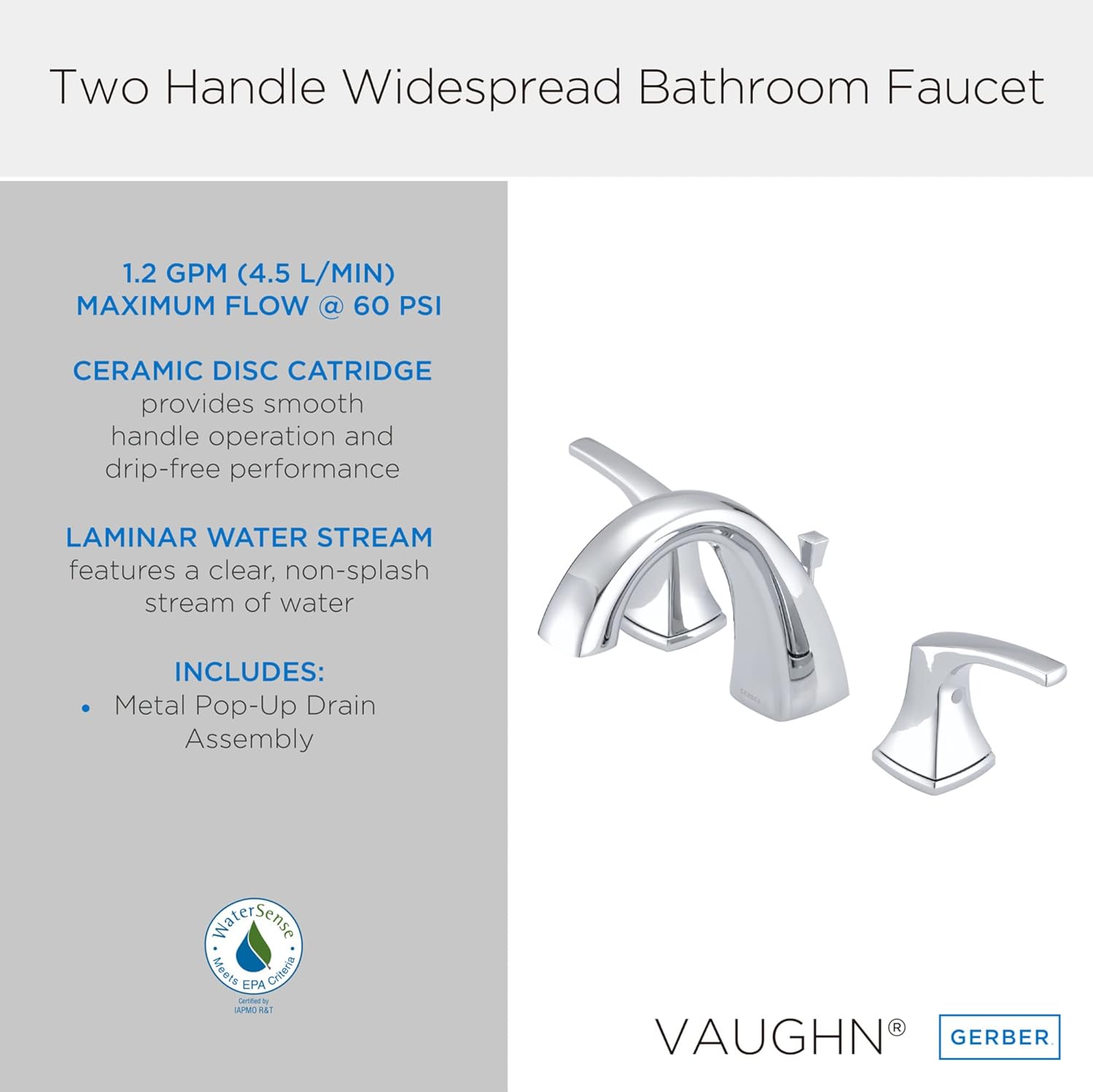 Gerber Plumbing Vaughn Widespread Faucet with Metal Pop-Up Drain