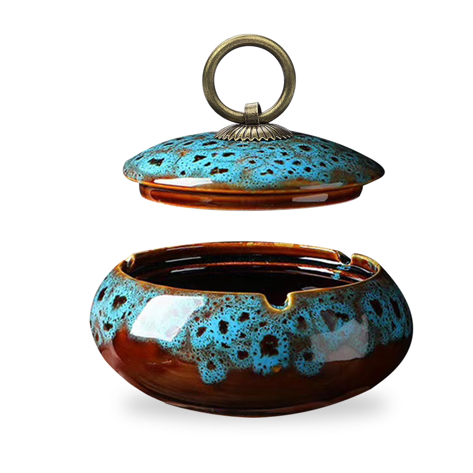 Ceramic Ashtray with Lid, Windproof Ashtray, Cigar Ashtray for Outdoor Use, Large Storm Ashtray, Desktop Ashtray for Interior Decoration (Colour Gradient Blue)