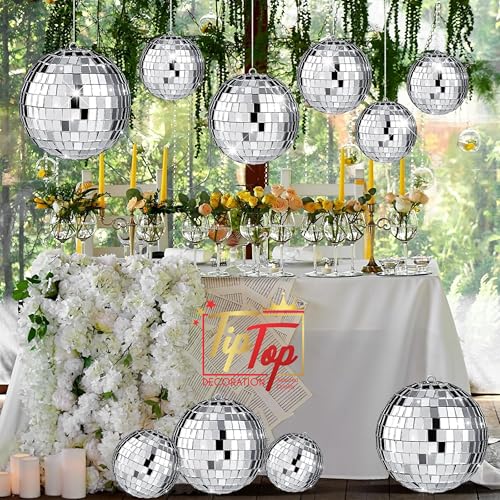 Image of Premium Mirror Disco Ball Hanging Party Centerpieces (Handmade) (25 cm (1 pc) (10 inch))