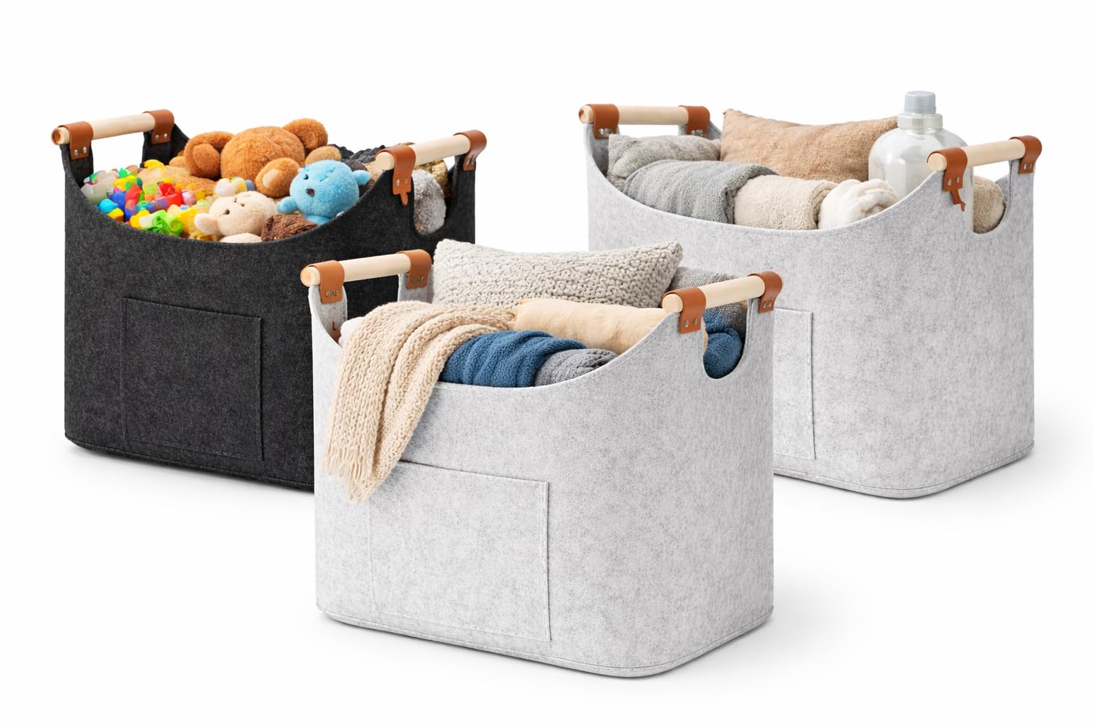 Cesta Portabiancheria XL Feltro Extra Spesso Manici Rinforzati Cesto Pieghevole Multiuso Dark Grey
