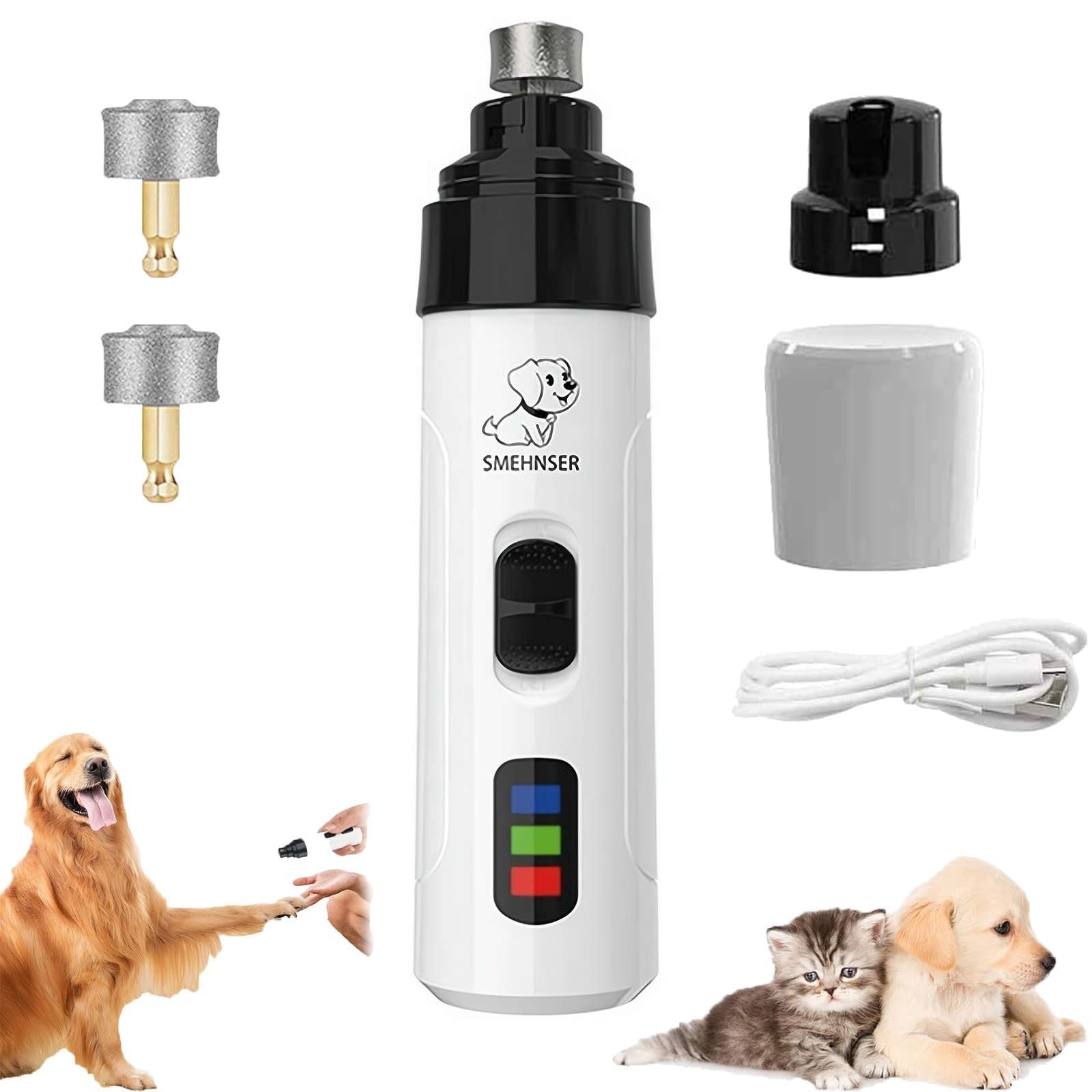 Silent Groom Pro Dog Nail Grinders, Cordless Dog Nail Clippers, USB Rechargeable Cat Nail Trimmer Grooming Smoothing Tool, Diamond Bit Electric Nail File for Dogs, Cat
