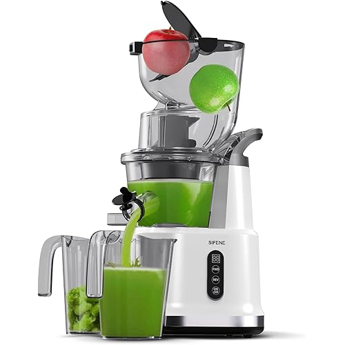 Easy-Use Cold Press Juicer, SiFENE 83mm Wide-Mouth Vertical Slow Masticating Juicer, Whole Fruit & Veg Juice Extractor, Easy to Clean, BPA Free, Quiet Motor with Reverse Function, White