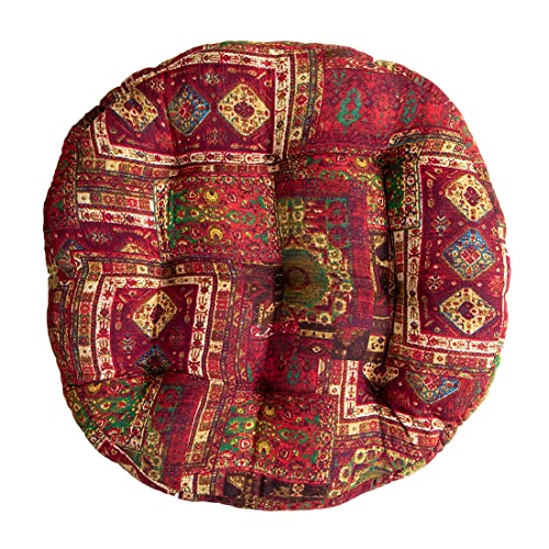 SUXUMHAO Cuscini rotondi per sedia in stile bohémien, stile patchwork, per sala da pranzo, cucina, ufficio, patio, morbido cotone e lino (rosso, diametro 56 cm)