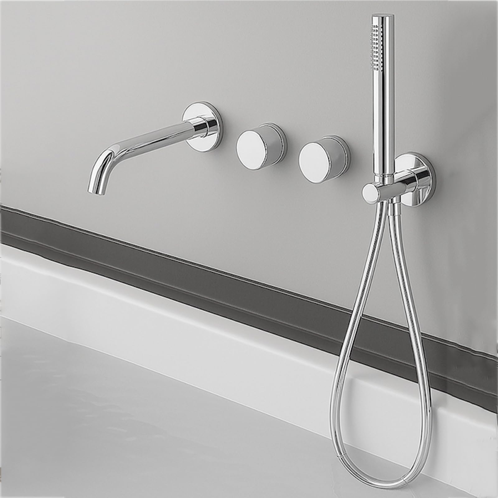 JYBNBBE Concealed Bath Mixer Tap Wall Mounted 360 Rotatable 2 Functions Hot and Cold Bath Mixer Taps with Shower Set Brushed Gold (Chrome A)