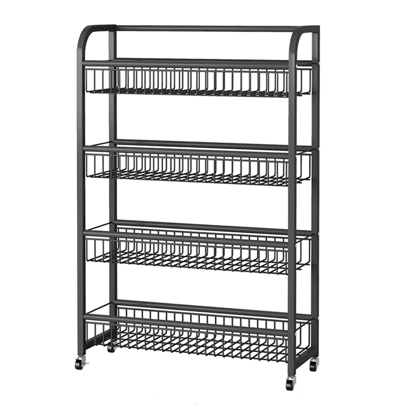 Estante para bocadillos y carrito de almacenamiento negro de 4 capas para verduras y juguetes