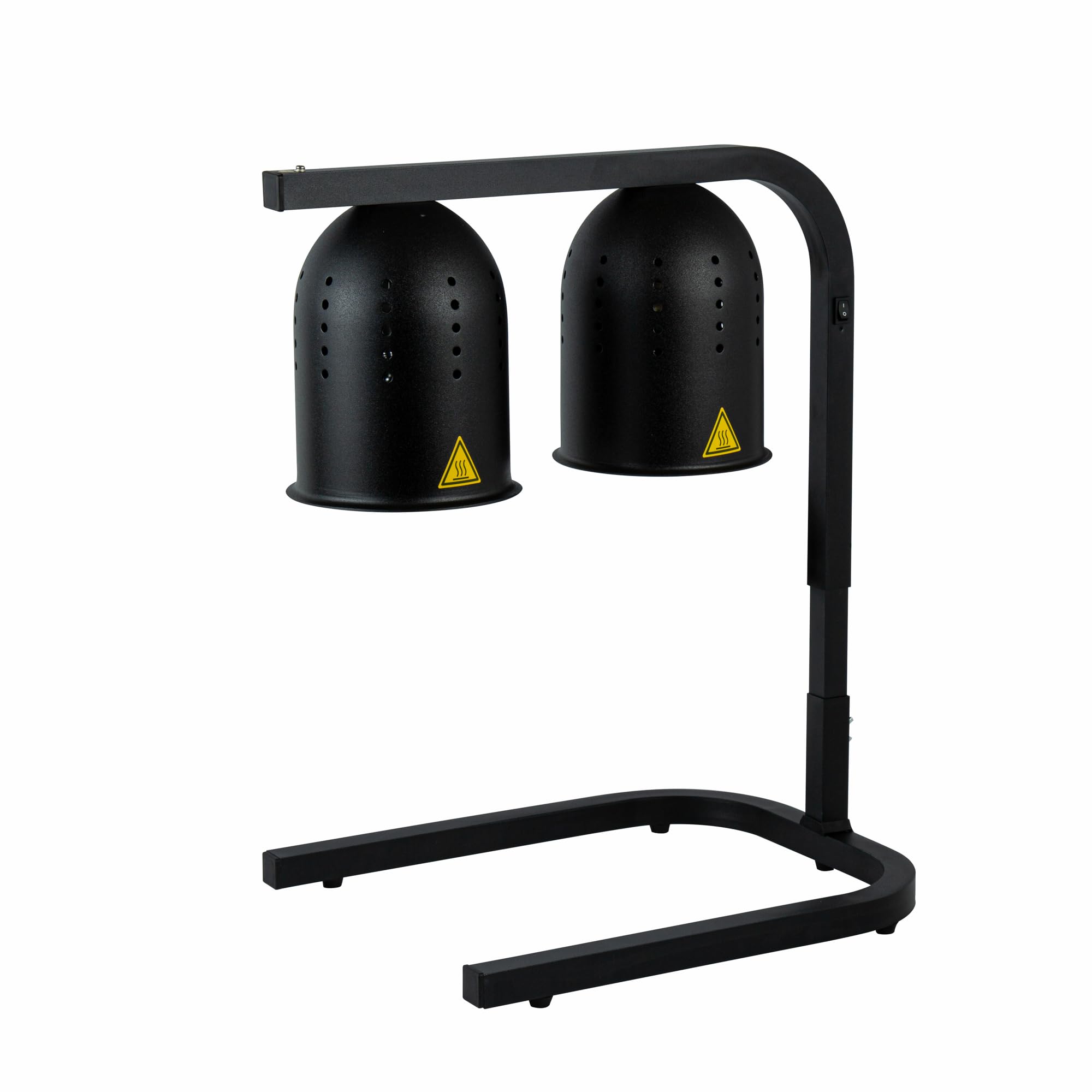 RestaurantwareHi Tek Food Heat Lamp with Dual 250W Bulb, 1 Electric Catering Heat Lamp - Adjustable Stand, Standalone, Black Aluminum 2 Head Food Warming Light, Portable, for Buffet Or Foodservice