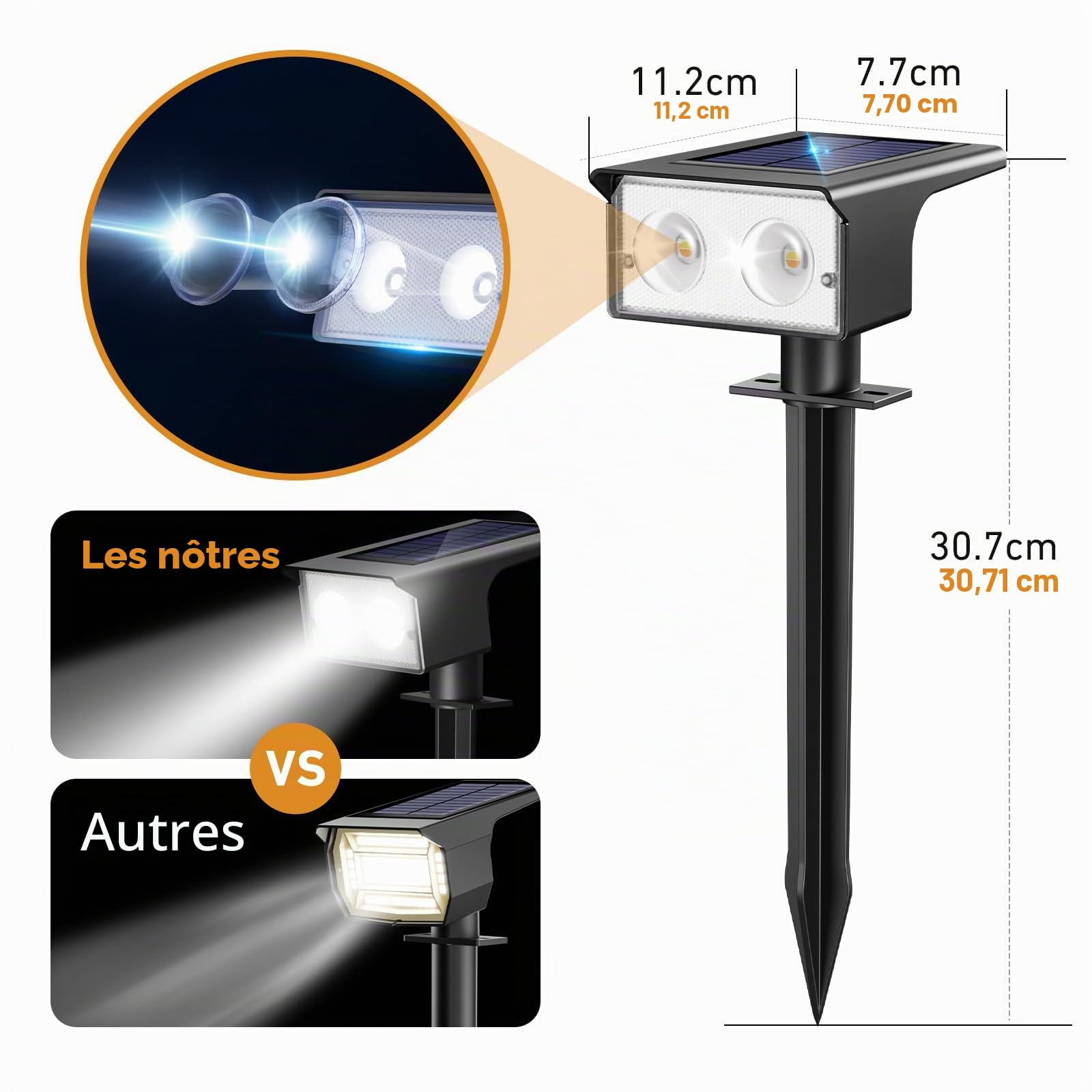 btfarm Lot de 6 Lampe Solaire Extérieur IP65 Étanches 3 Couleurs 3000/4500/6000 K Projecteurs Solaire Jardin Allée Chemin