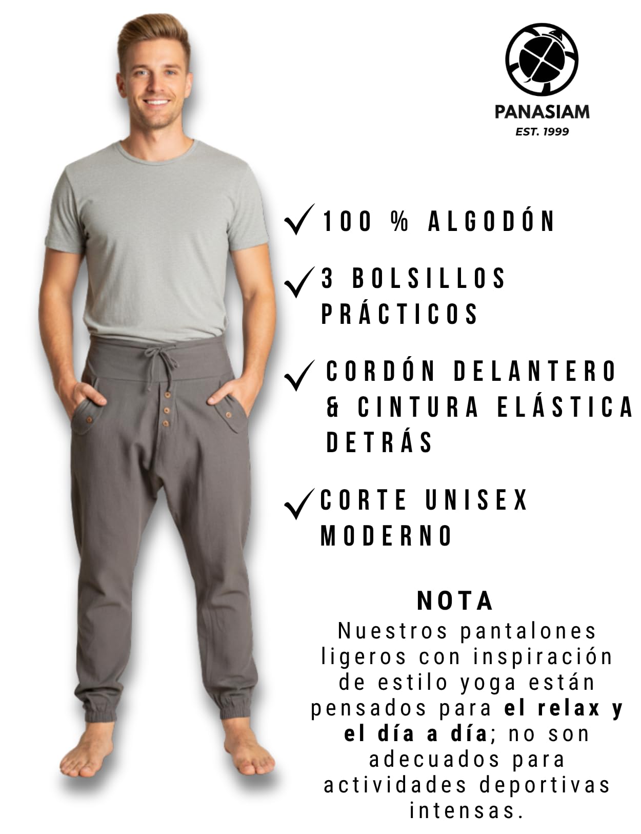 PANASIAM Yogi Pants Mujer & Hombre | Pantalones Aladino cómodos de algodón – Estilo Harem Ancho y Ligero | Ajuste cordón Delantero y Cintura elástica Trasera | Pantalón de Verano