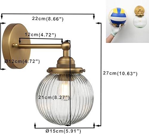 Miniatura 9 de Yosoan Lámpara de pared de 1 luz, estilo vintage, industrial, retro, a rayas, redonda, de vidrio, lámpara de pared para cocina, sala de estar (negro)