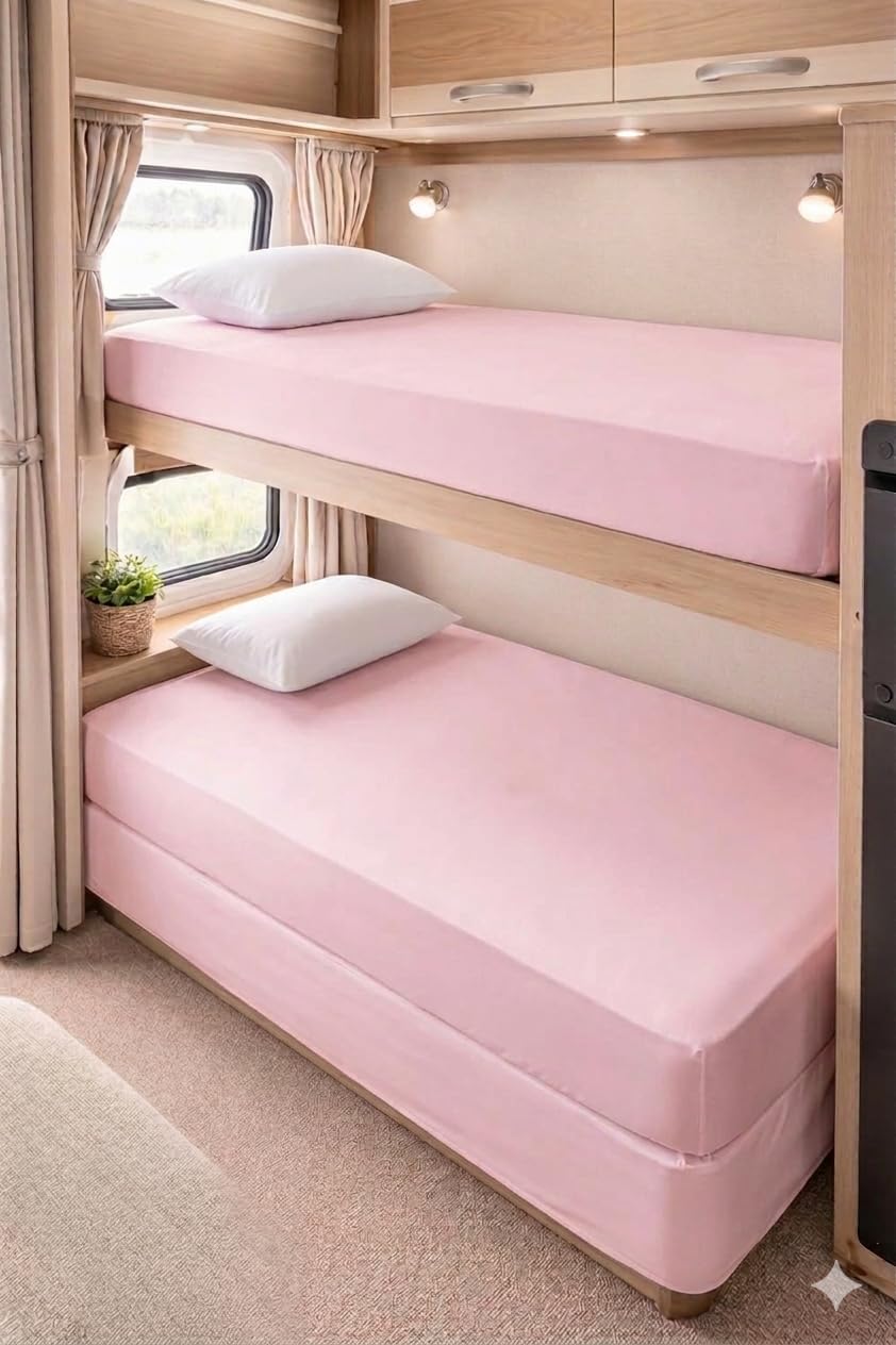 Bunk Bed Fitted Sheet Small Single Bed – 25cm Deep – Soft, EasyCare Mattress Cover – Ideal for Bunk Beds, Caravans & Kids’ Bedrooms (Pink)