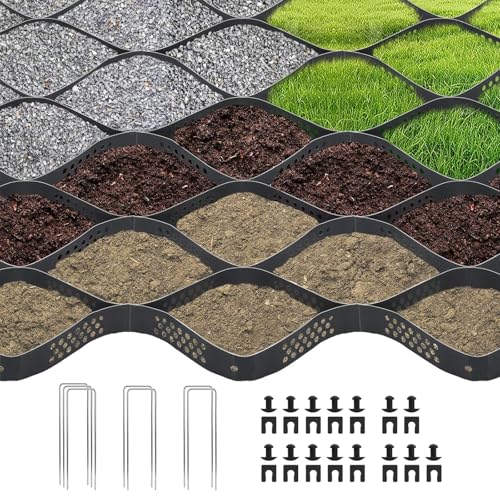 Grava | Rejilla De Grava De 2 Pulgadas De Grosor, 10 Pies X 16.4 Pies, Rejilla De Grava Y Césped, Rejilla De Grava Para Base De Adoquines, Geomalla Geocelular Para Calzadas, Adoquines, Jardín Con 7 Estacas