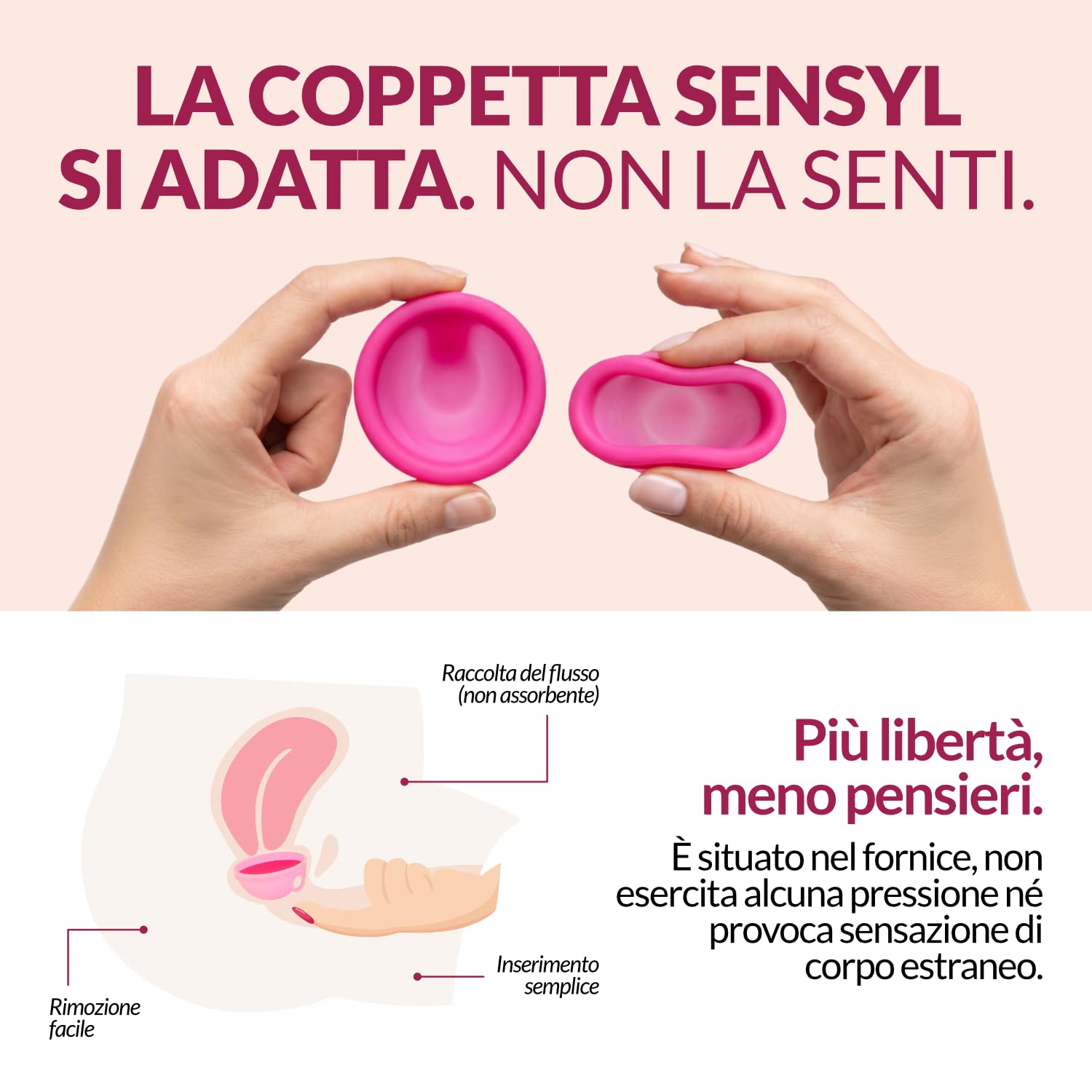 Disco Mestruale SafeLoop™ SENSYL in Silicone Medico – Ultra sottile, fino a 12 ore di protezione anche durante i rapporti – Ipoallergenico, senza BPA, taglie Regular e Small (Small)