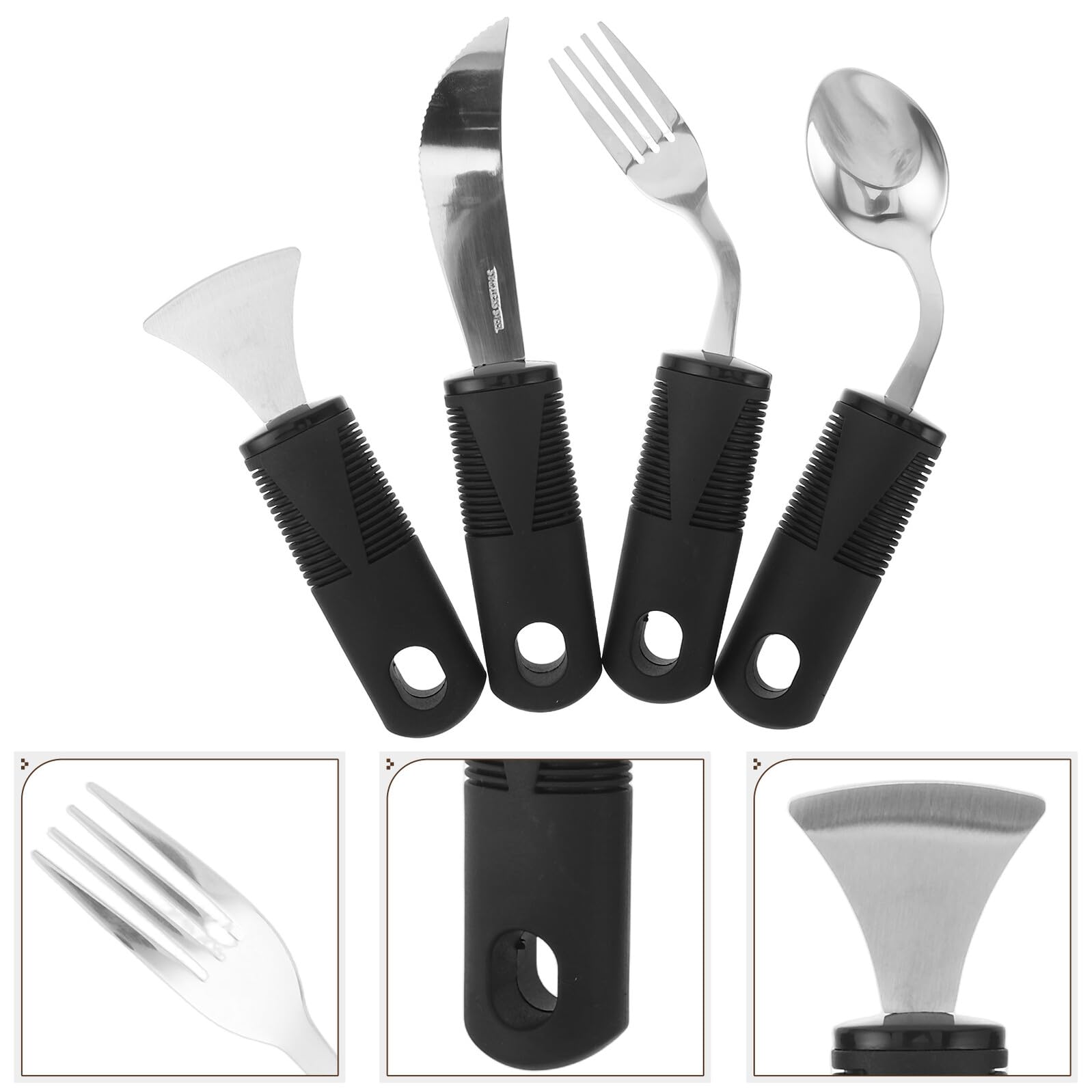 Posate Adattabili per Anziani in Acciaio Inox Utensili con Manico Rinforzato Ergonomico Cucchiai e Forchette Anti-vibrazione per Disabili e Autonomia nel Pasto