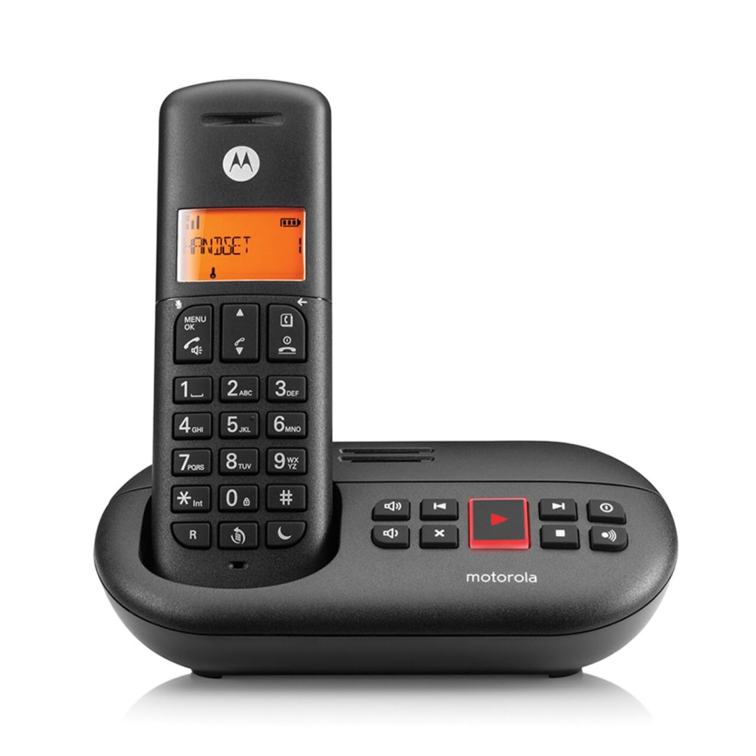 Motorola Voice - E211 Telefono cordless digitale con segreteria telefonica, registrazione fino a 12 minuti, intercettazione chiamate, tasto Non disturbare, Nero