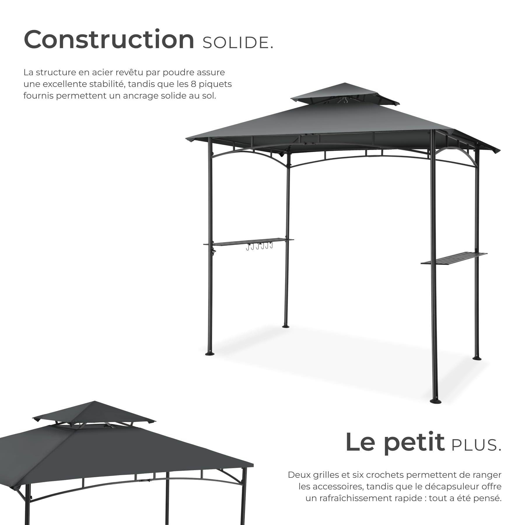 tectake® Abri de Jardin pour Barbecue Charbon, Barbecue Electrique, Plancha, Cuisine exterieure, 240x150x250 cm, Abri Barbecue Toile étanche, Protection UV, Double toiture, Résistant aux intempéries