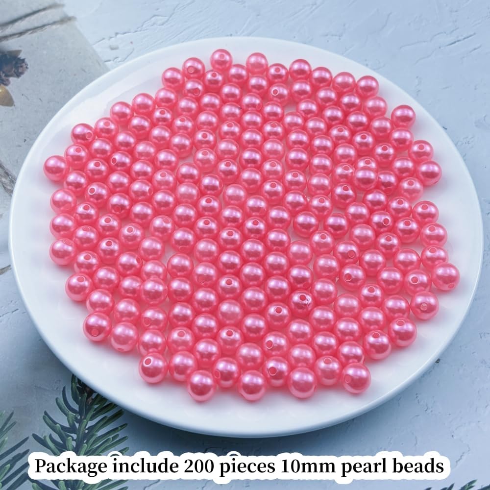 200pcs Pearl Beads for Crafts 10mm Resin Pearl for Jewelry Making Round Bulk Pearls Beads with Hole for Sewing Crafts Decoration Necklaces Bracelets Earrings Making(Hot Pink) - Image 2