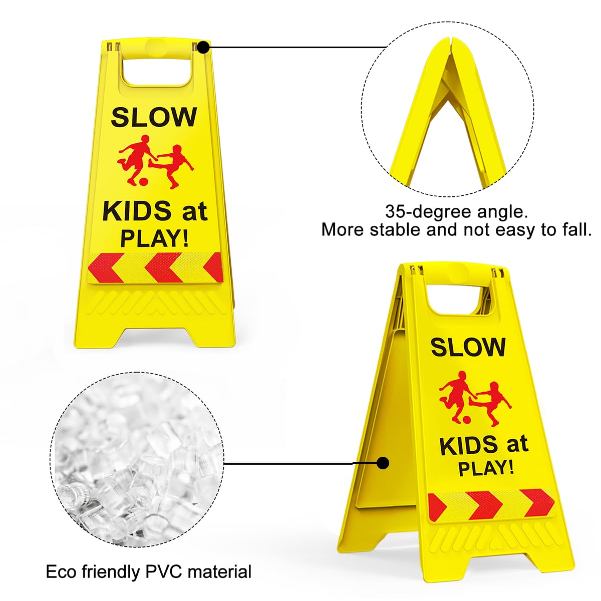 Paquete de 2 letreros de seguridad para niños en la calle, letreros de seguridad para niños jugando con cinta reflectante de 17.5 pulgadas de altura, doble cara, más fácil de identificar, señal de