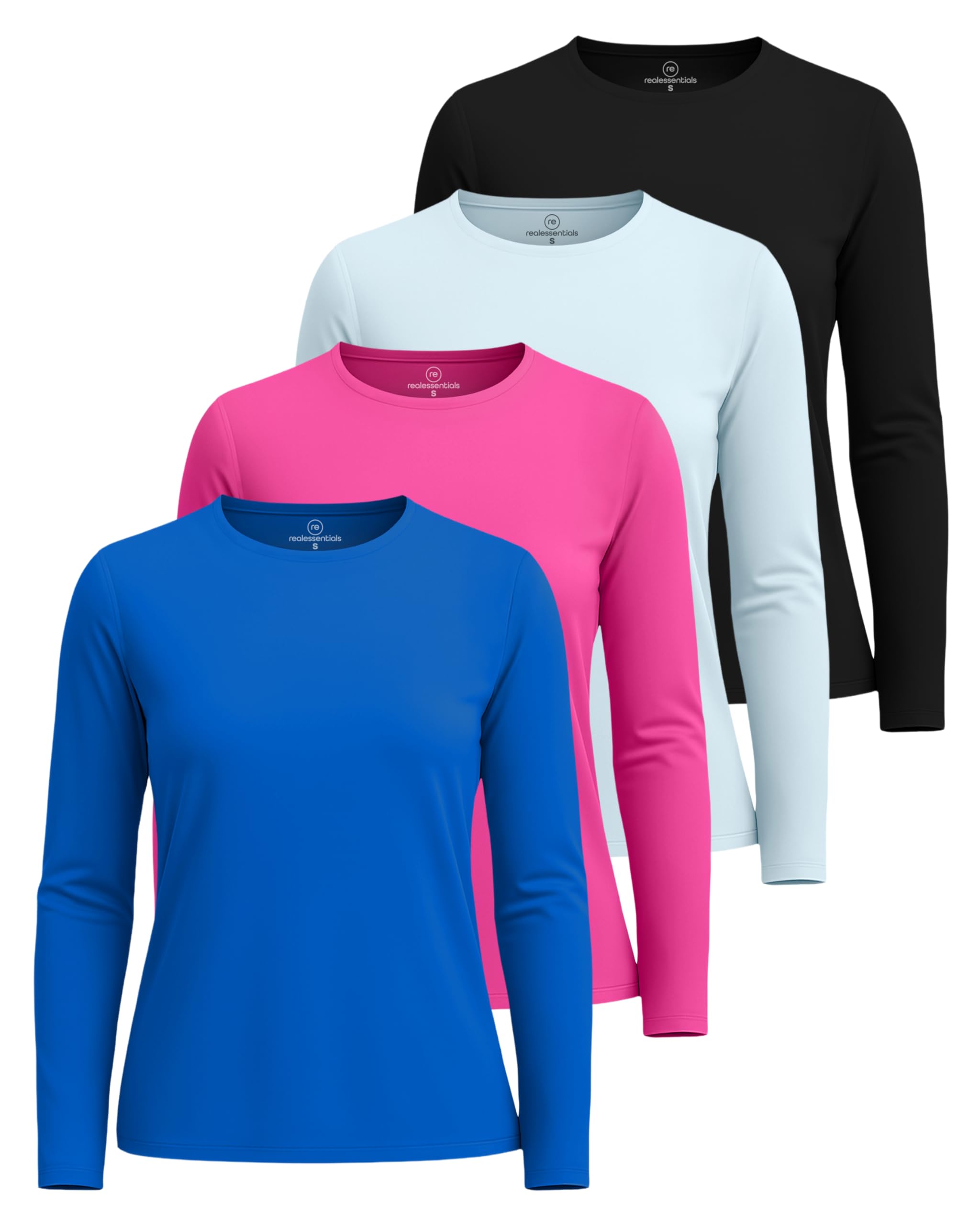 4 Pack: Women's Dry-Fit Tech Stretch Long-Sleeve Athletic Workout T-Shirt (Available in Plus Size), Set 4, X-Large-image-14