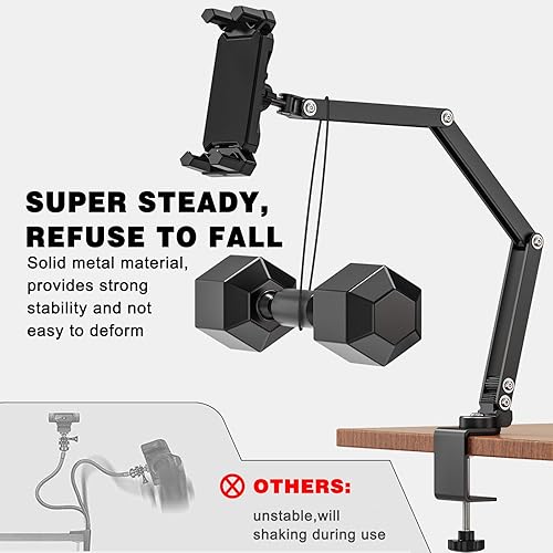 Miniatura 6 de Soporte de escritorio para tableta, rotación de 360 con brazos de metal ajustables, soporte de cama plegable y resistente para iPad ProAirMini