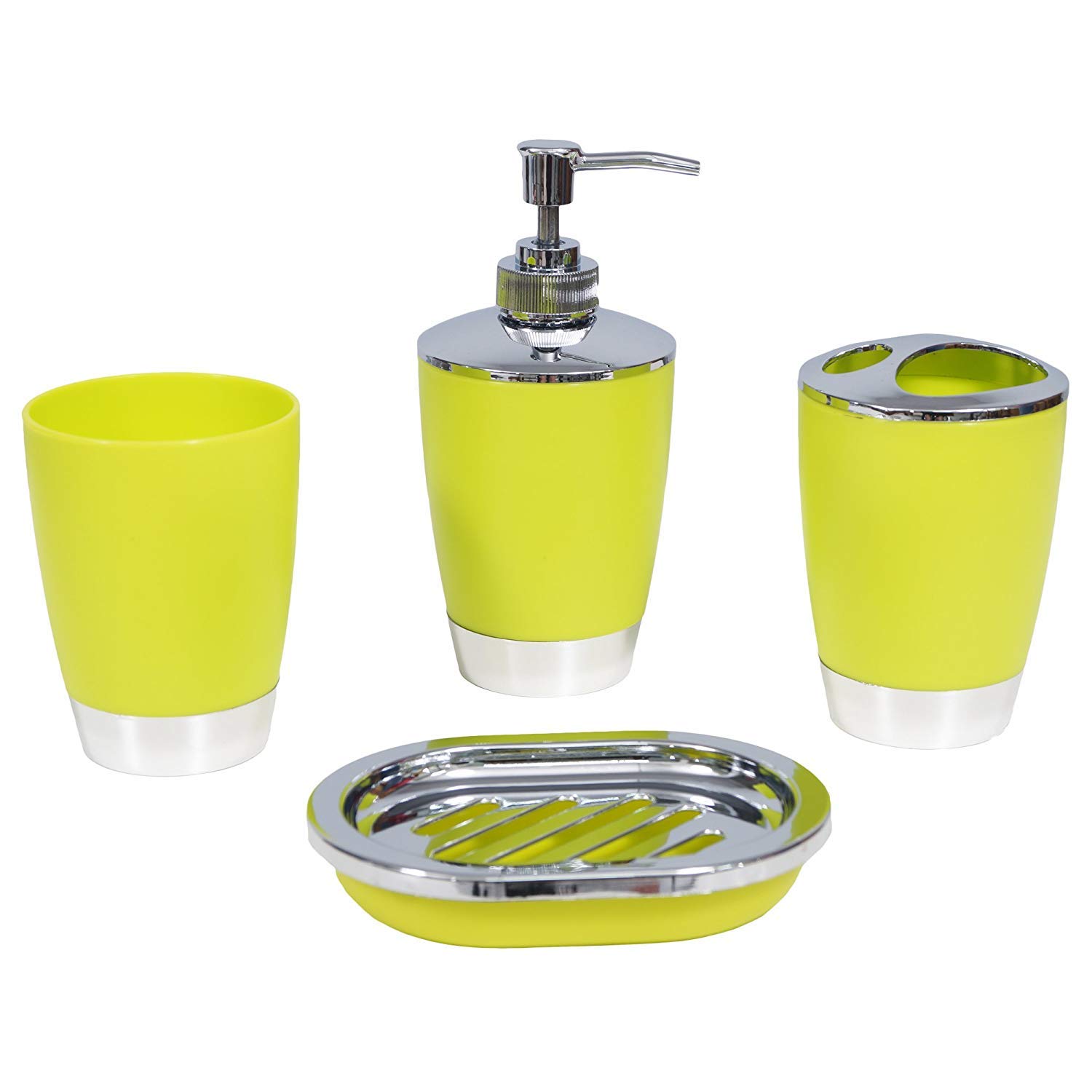 Story at HomePlastic Bathroom Accessories Set - Gift Package - 1 Tumbler, 1 Liquid Soap Dispenser/Lotion Dispenser/Shampoo Dispenser, 1 Toothbrush Holder And 1 Soap Dish - Green