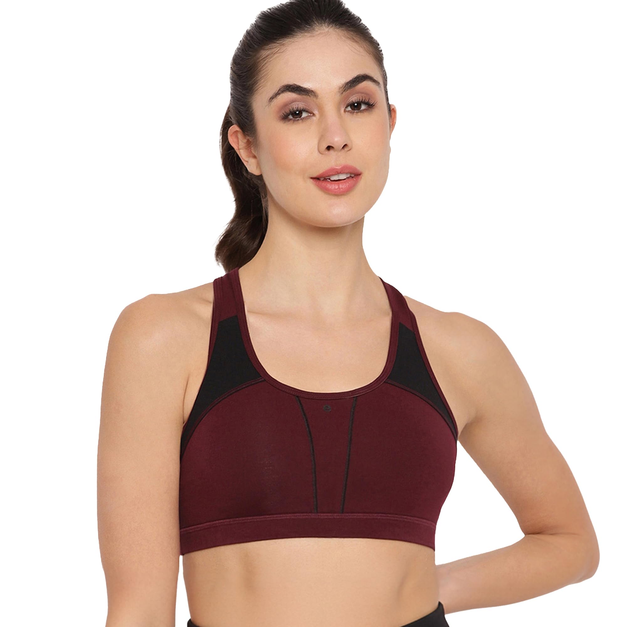 Medium Impact, Side Panel Shaping, Racer Back Women's Cotton Sports Bra - Padding with Removable Cups, Wirefree, High Coverage - SB08