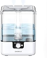 CHIVALZ 6L Cool Mist Humidifier for Bedroom & Nursery - 26dB Quiet, 50H Runtime, Top Fill, Large Room, Oil Diffuser, Nightlight - White