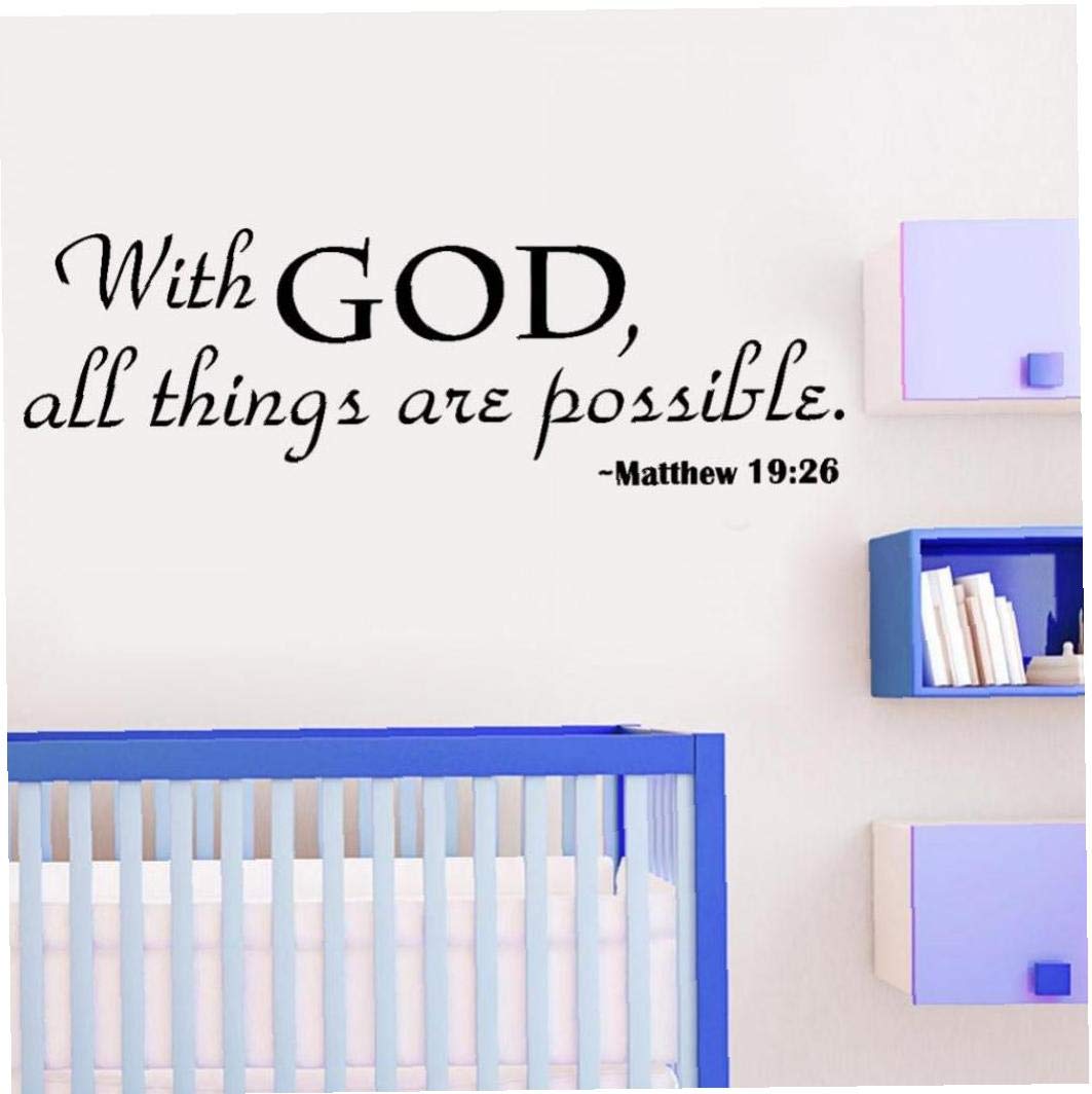 With God All Things Are Possible Inspirational Wall Sticker English Proverbs for Home Decoration Decals Stickers Wallpaper