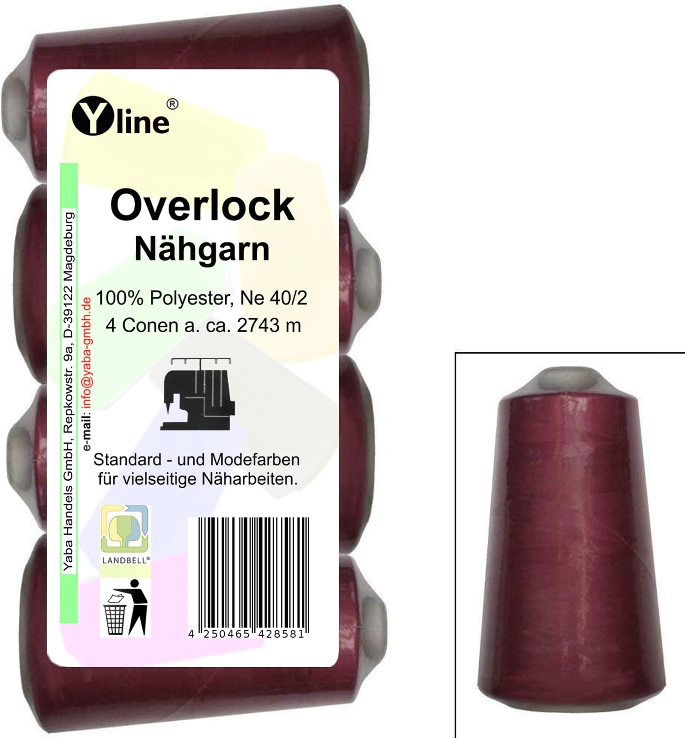 Lot De 4 Bobines Fil à Coudre Overlock - Marron Foncé, 100% Polyester, 2743 M, NE 40/2