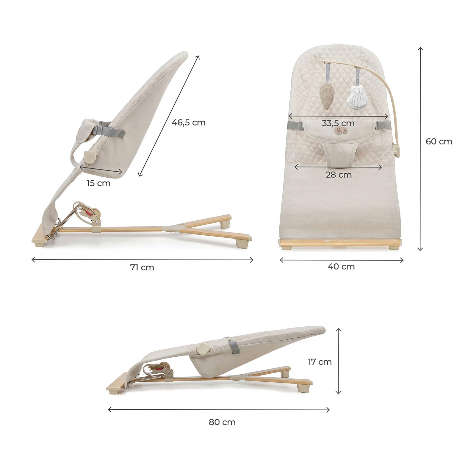 Kinderkraft MIMI, hamaca bebé, sin pilas, 3 posiciones, Beige