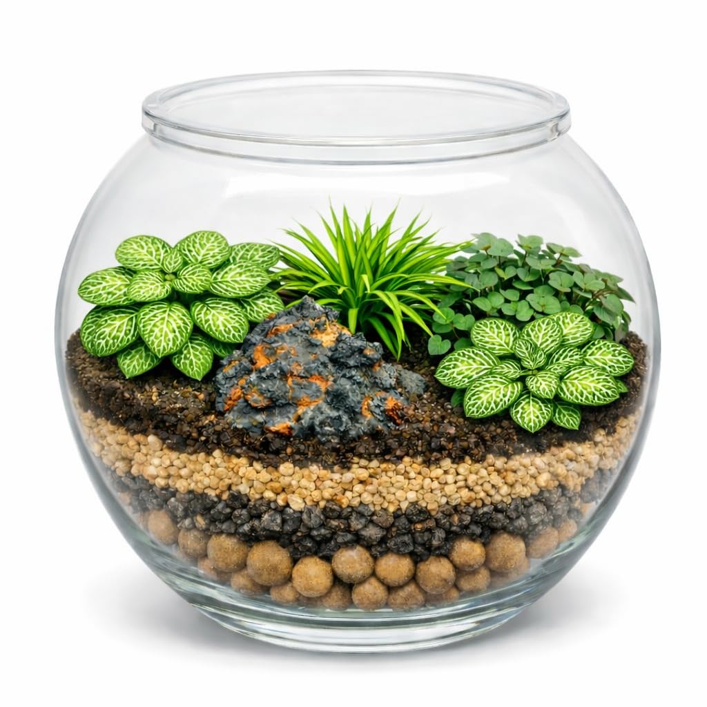 Verdant Vibes DIY Terrarium Kit with Live Moss & Plants | 6 inch Glass Container with Acrylic Lid, Sand and Terrarium Soil | Easy-to-Maintain Terrarium for Home, Office & Desk | Eco-Friendly Decor |-image-43