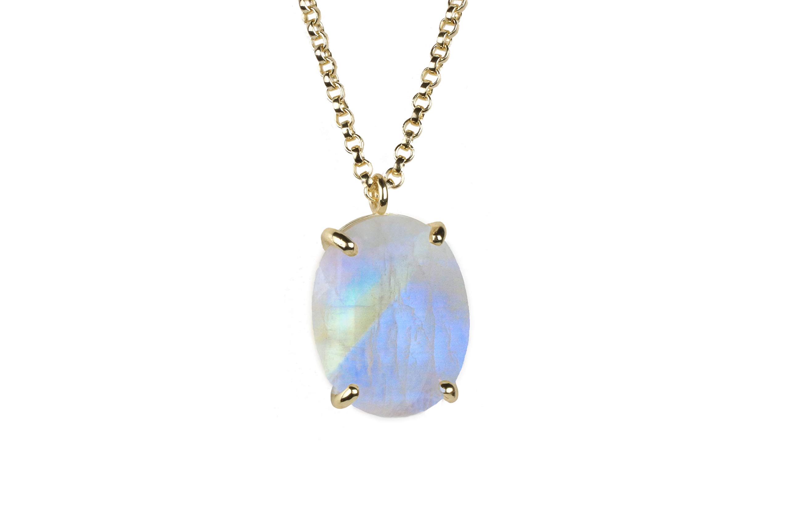 Collier de Moonstone en Or 14k par Anemone Jewelry - Collier de Déclaration en Pierre Naturelle - Collier de Mode en Or Superposé pour Femme - Bijoux de Naissance de Juin Faits à la Main pour Elle
