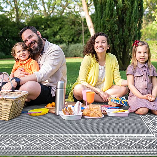 Image of GENIMO Outdoor Rug 5' x 8' Waterproof for Patios Clearance, Reversible Outdoor Plastic Straw Area Rug Outside Carpet, Large Camping Rug Mats for RV, Backyard, Deck, Balcony, Porch, Picnic, Grey&White