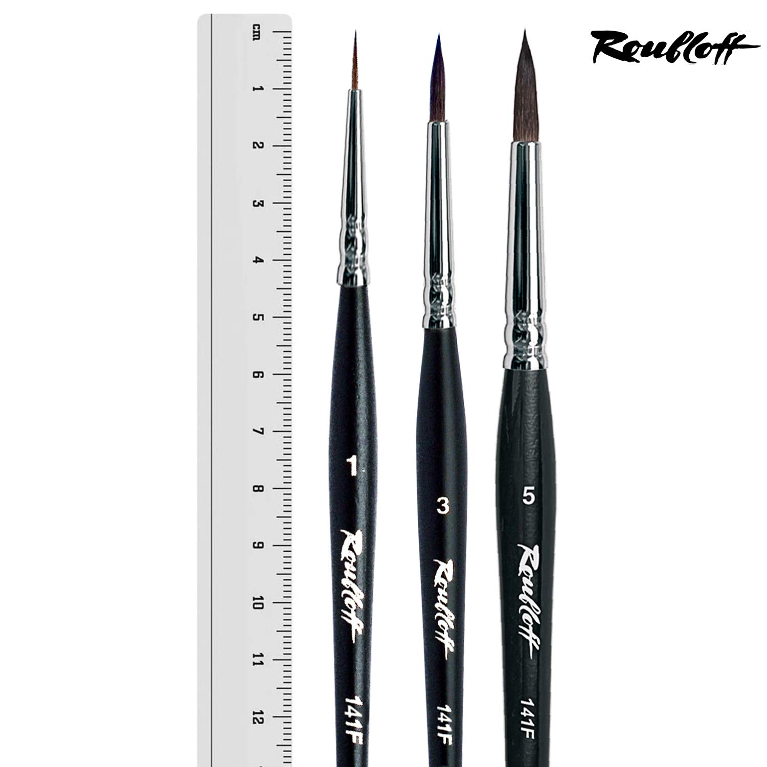 Set de 3 pinceaux peinture Roubloff, tailles 1-3-5 | Poils d'écureuil authentiques | Pinceaux à pointe ronde pour les aquarelles | Set 3 pinceaux ronds tailles 1, 3, 5, poils naturels d'écureuil, pour aquarelle, glacis et techniques à l'eau