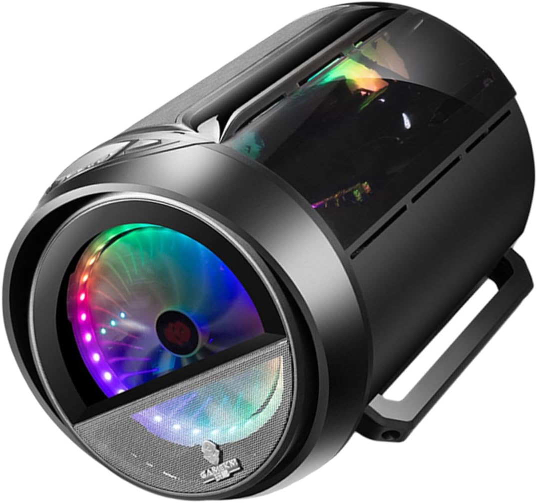 Matx Computer Case with RGB Circular Tempered Glass Window, Black Water-Cooling Chassis for Home Office Gaming Desktop Setup