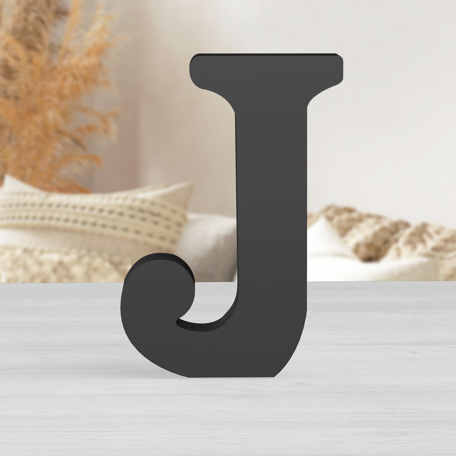 AOCEAN 8 Inch Black Wood Letters Unfinished Wood Letters for Wall Decorative Black Standing Letter Sign Board Decoration for Craft Home Party Decor Projects (J)