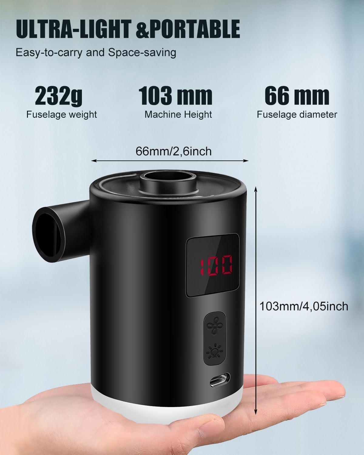 Pompa ad aria elettrica da 4000 mAh, batteria ricaricabile con 3 ugelli, gonfiatore elettrico portatile, con sorgente luminosa, può essere appesa, adatta per piscine gonfiabili per barche, materassi
