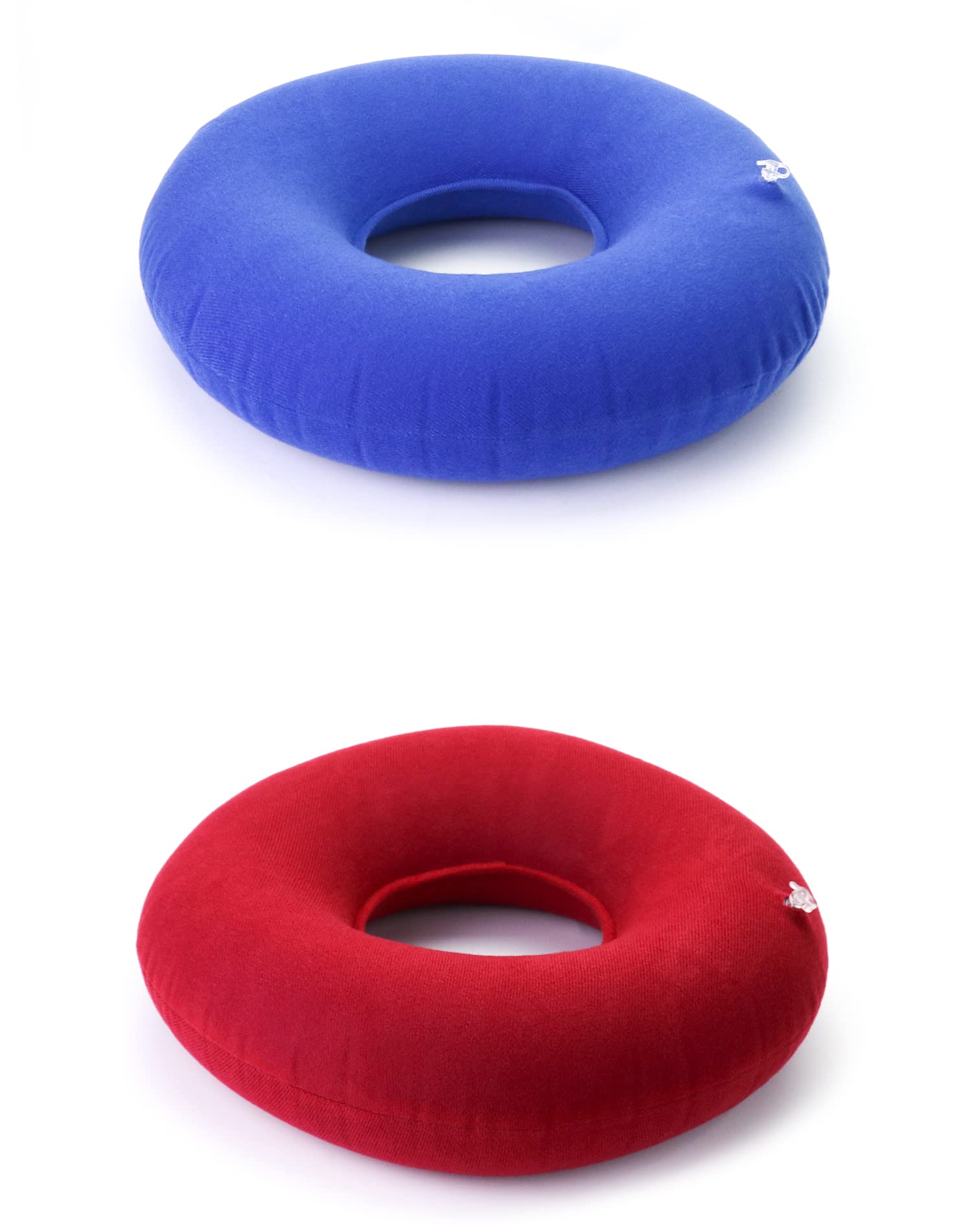 QWORK® 2 stuks opblaasbare zitkussens, orthopedische zitring met pomp voor aambeien stuitje pijn zwangere vrouwen (rood, blauw