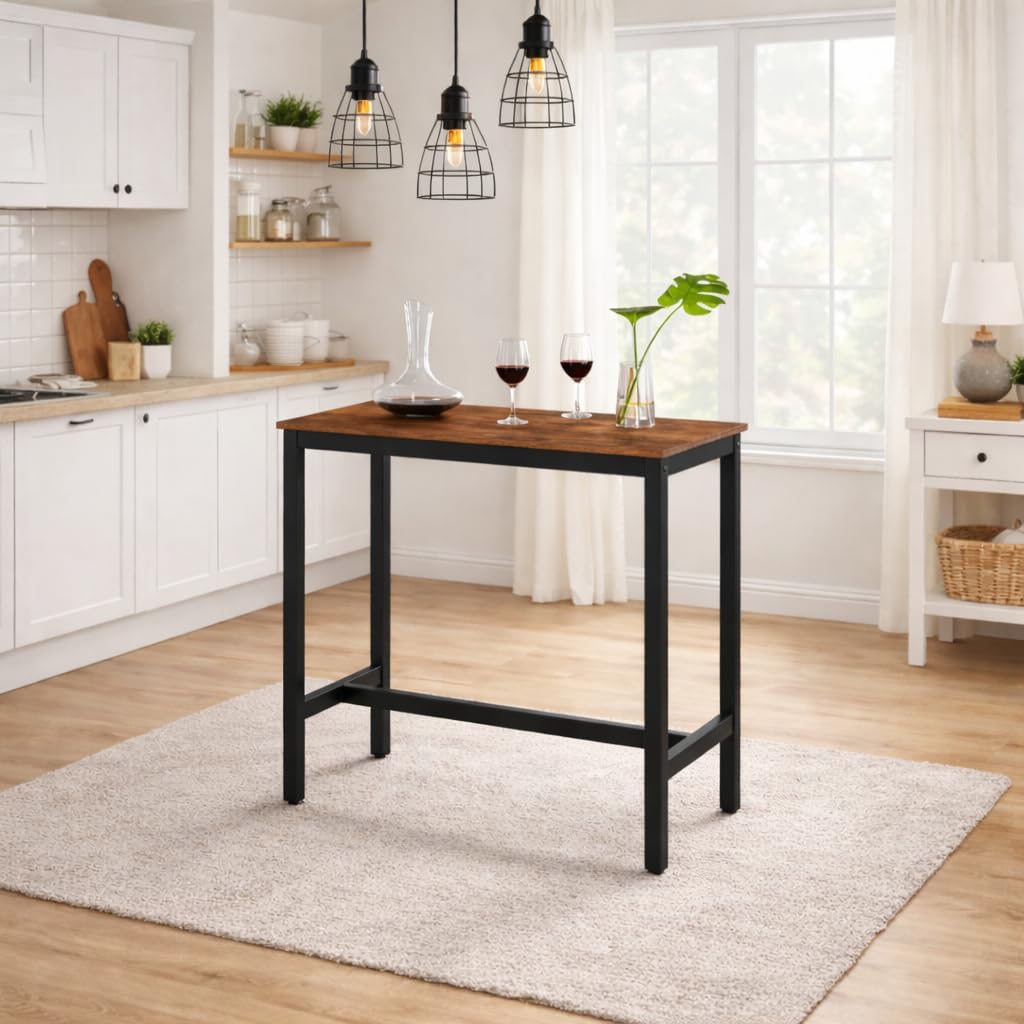 ACAZA - Bartisch für Küche 120L x 60B x 105H cm - Stehtisch rechteckig und 105cm Hoch - küchentheke aus Holz und Metall - Braun