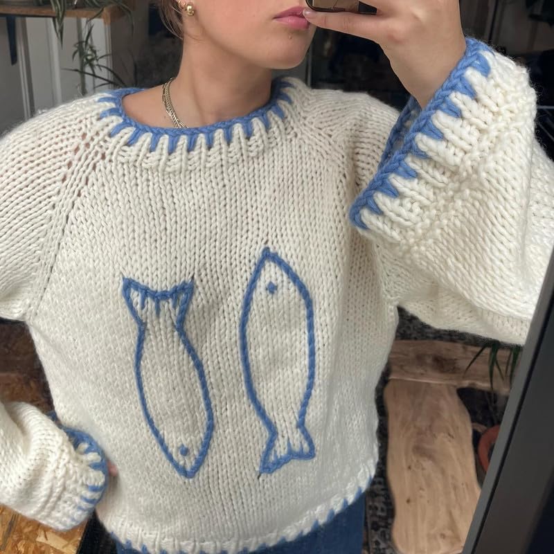 Image of SOOKABEILA Women Y2K Graphic Sweater Top Long Sleeve Knit Print Pullover Oversized Loose Aesthetic Fall Sweatshirt