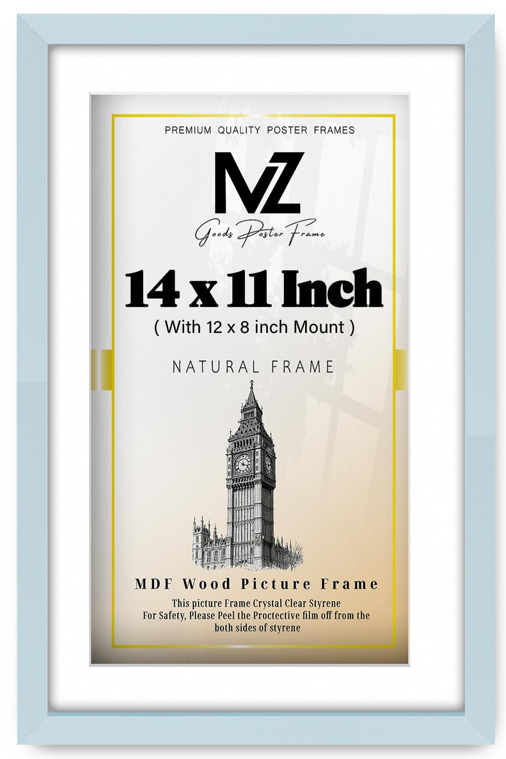 MZ GOODS | MDF Contemporary Diploma Frame (35.56 x 27.94 cm) With 304.8 x 203.2 mm White Mount Wall Mounted | 11 x 14 Poster, Artwork, Decorative, Picture Frame [ Light Grey ]